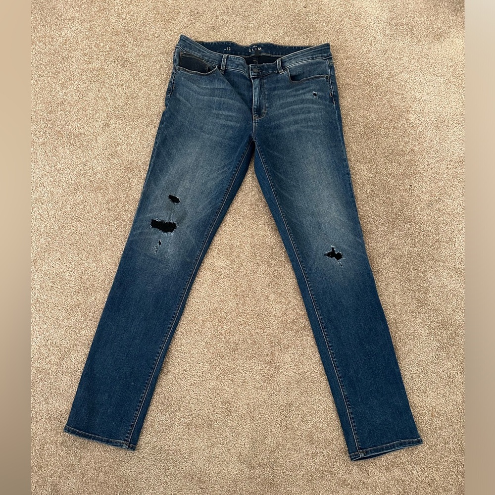 WHBM White House Black Market Skinny Distressed Jeans Denim Size 12 Slim